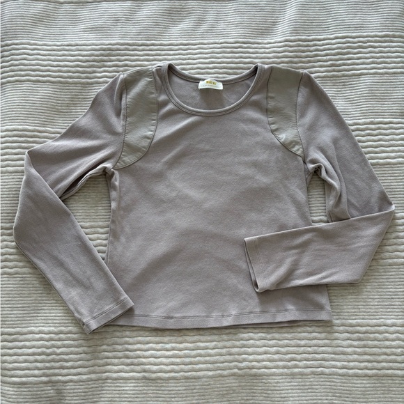 Maeve Tops - Anthropologie Maeve Faux Leather-Inset Pullover‎ Stone Color size M